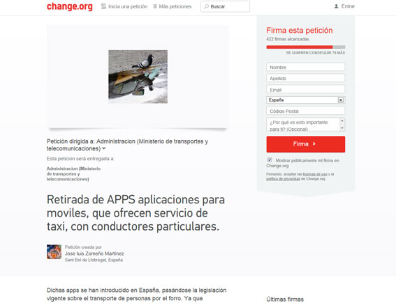Taxistas de toda España firman una petición para retirar las apps