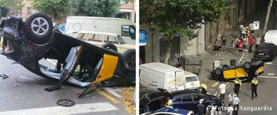 Aparatoso accidente de taxi en Barcelona