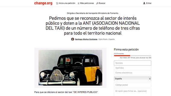 Taxistas piden en Change.org un teléfono único para todo el país