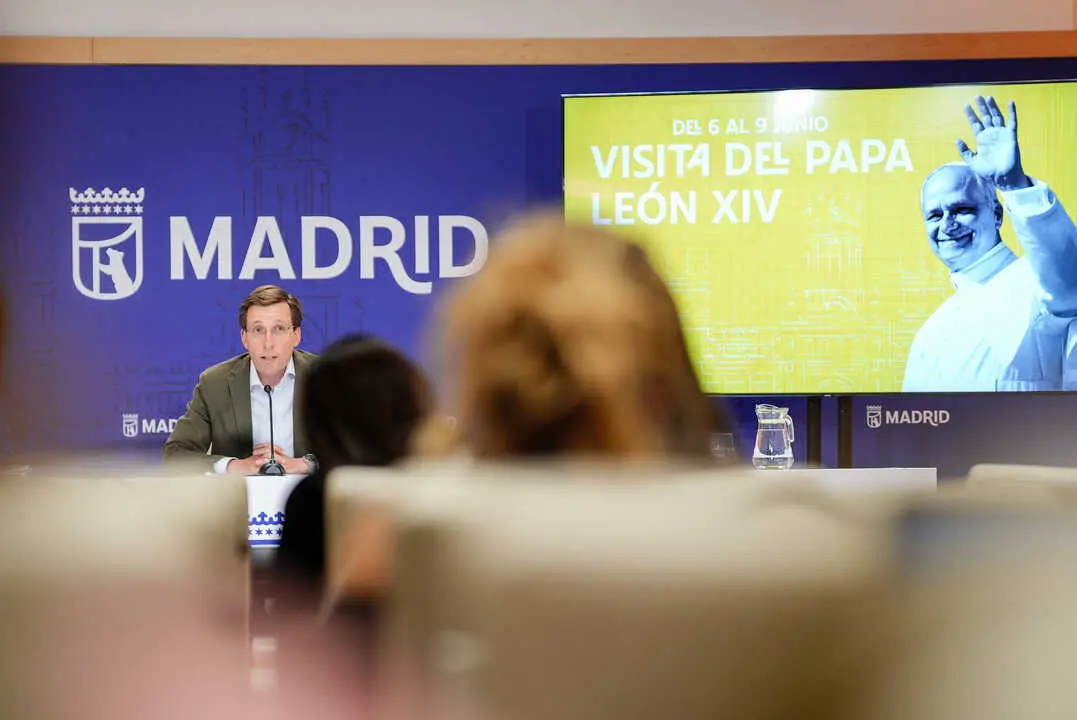 ntervenci&oacute;n del alcalde de Madrid, Jos&eacute; Luis Mart&iacute;nez-Almeida, sobre los dispositivos de seguridad, emergencias y movilidad dise&ntilde;ados por el Ayuntamiento con motivo de la visita papal
