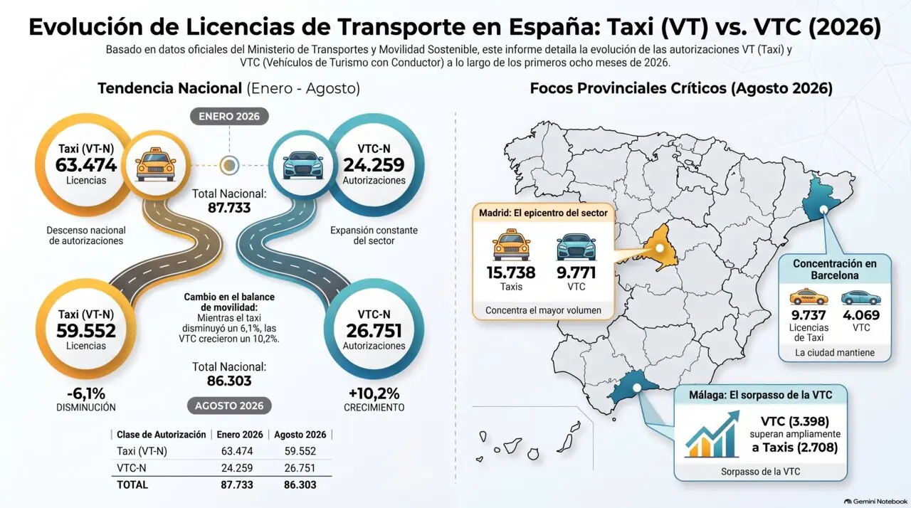 Evoluci&oacute;n licencias taxi y VTC en 2026