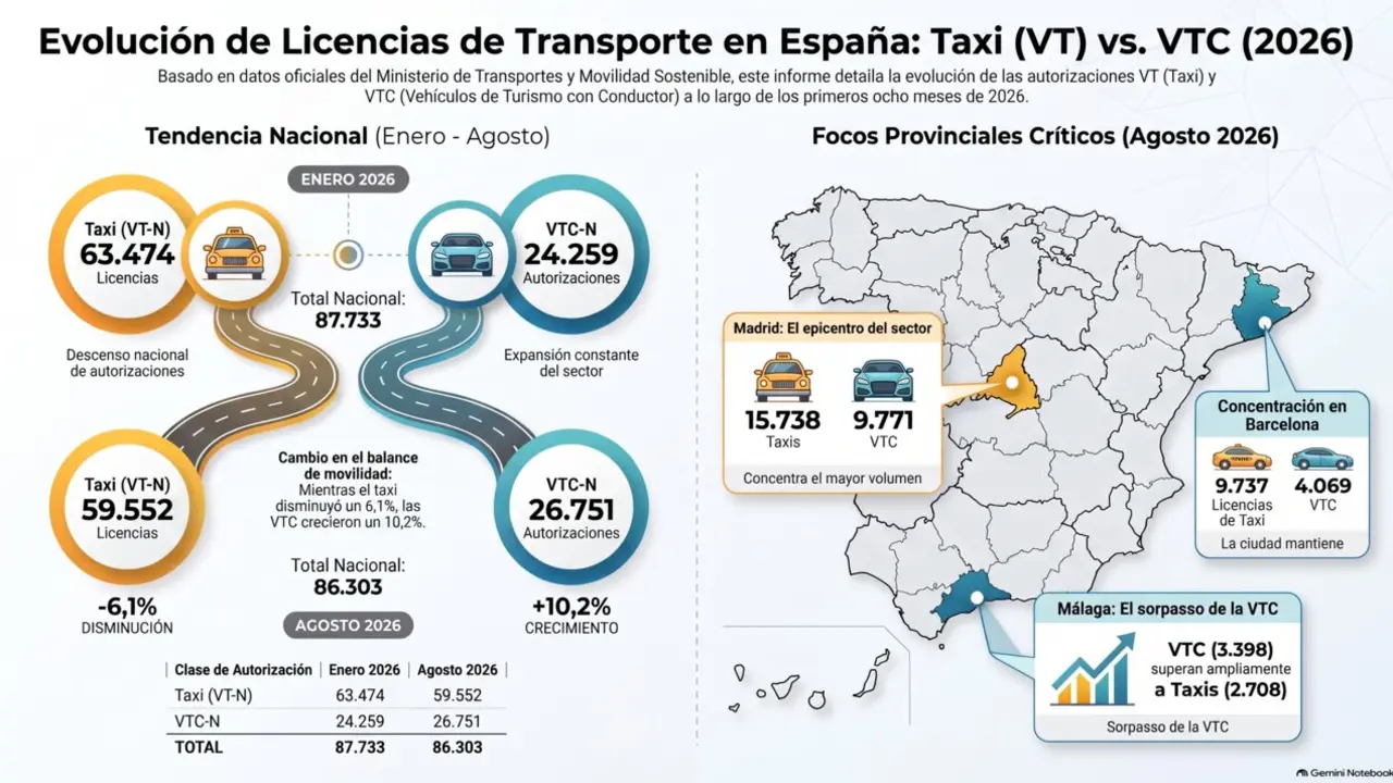Evoluci&oacute;n licencias taxi y VTC en 2026
