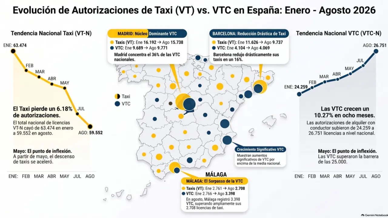 Evoluci&oacute;n autorizaciones VT-N (TAXI) vs VTC a nivel provincial