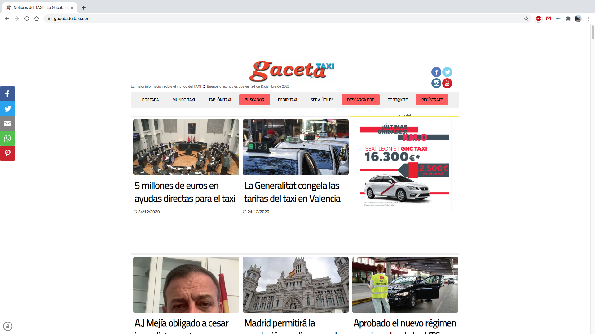 La Gaceta del Taxi supera de nuevo el millón de visitas