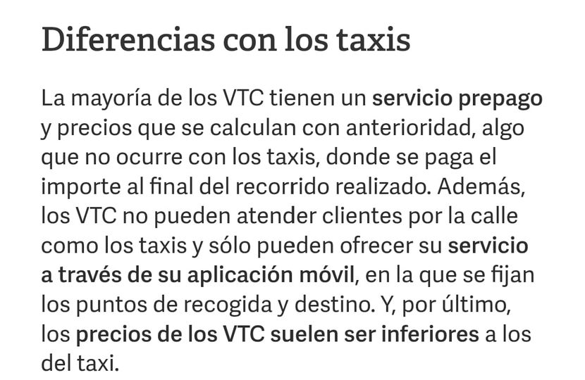El Ayto. elimina de su web que las VTCs son más baratas que el taxi