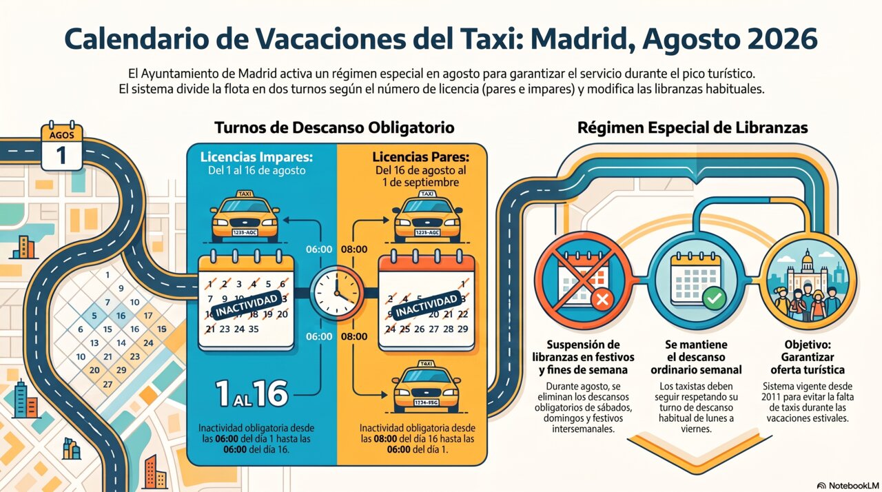 Calendario vacaciones taxi Madrid en 2026